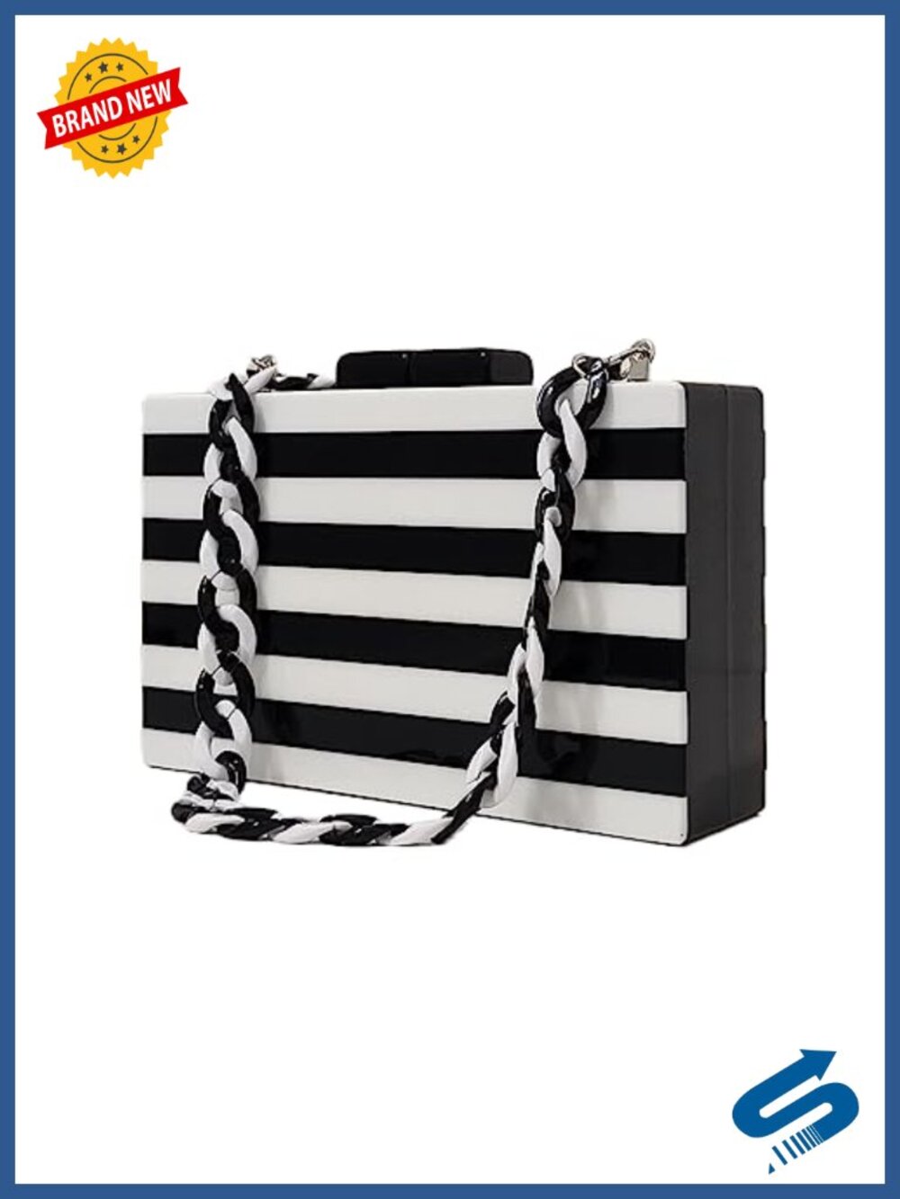 Acrylic Box Clutch Striped Evening Handbag Magnetic Closure Detachable Chains